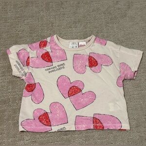 Zara Heart Print Toddler Girl T-Shirt 1 1/2 18 months